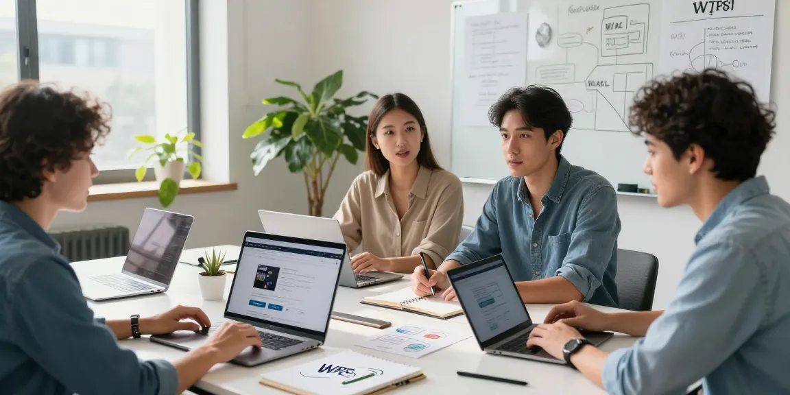 Team members actively discussing strategies at the WPS Official Website in a modern workspace.