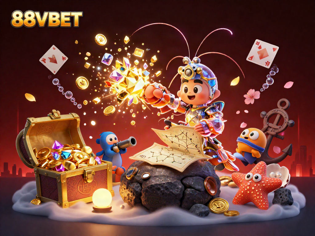 Experience thrilling gameplay at 88VBET with vibrant 3D illustrations of casino adventures and excitement.